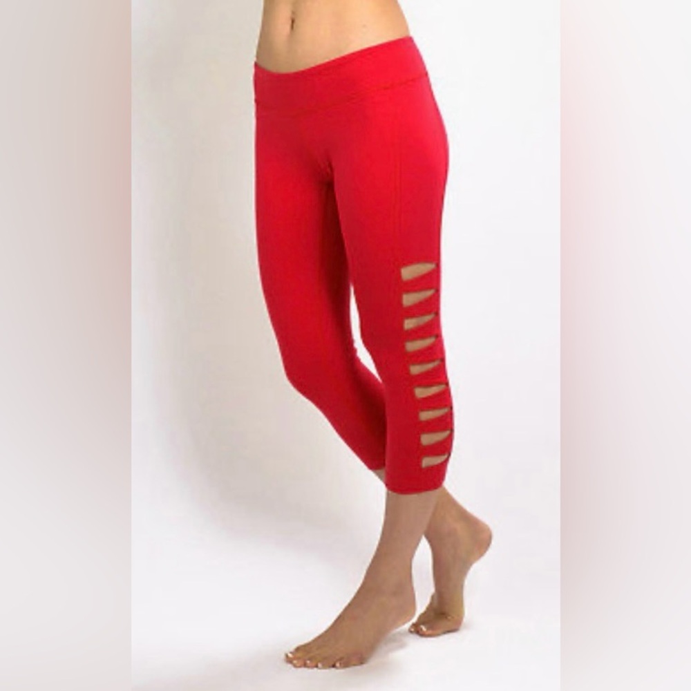 Kira Grace Warrior Tough Red cut out leggings